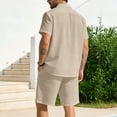 thumbnail image 5 of VBTAPA Mens 2 Piece Cotton Linen Outfits Summer Beach Matching Sets Short Sleeve Button Down Shirts and Shorts Set with Pockets Khaki XL, 5 of 7