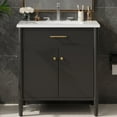 thumbnail image 3 of Modern Bathroom Vanity 31" Bathroom Vanity with Sink, Bathroom Cabinet with Soft Close Doors and Adjustable Shelf, Curved Profile Design, Rubber Wood Legs, Black,Wooden Bathroom Vanity, 3 of 17