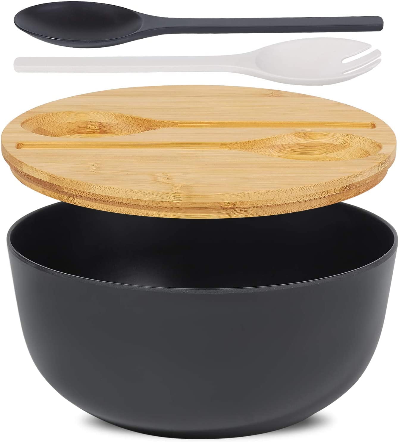 Large Salad Serving Bowl with Lid and Tongs, Bamboo Fiber Salad Bowl