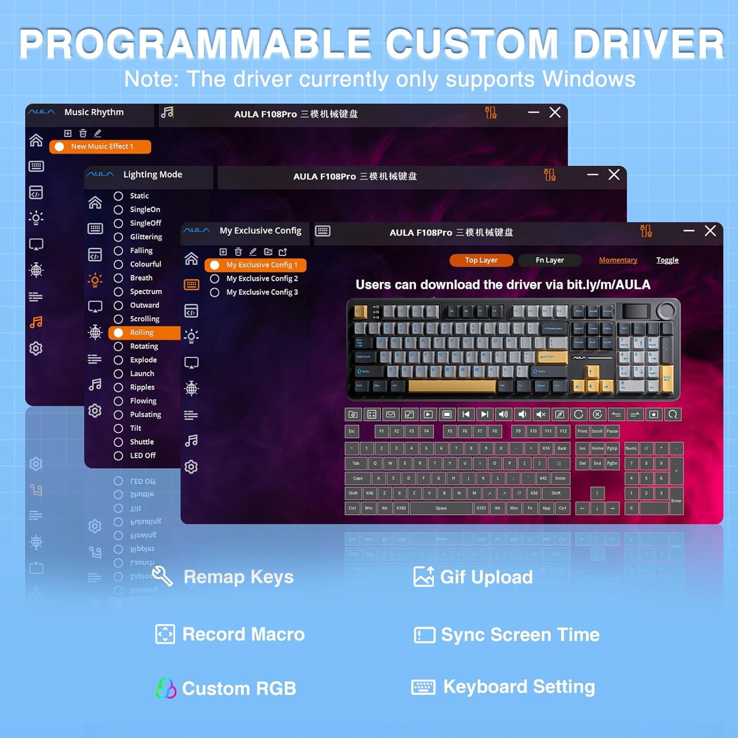 Restored AULA F108 PRO - Wireless Mechanical Keyboard with Screen&Knob,Hot Swappable Gaming Keyboard with 8000mAh Battery,Pre-lubed Switches,RGB Backlit,PBT Keycaps Creamy Sounding Computer Keyboards (Refurbished)