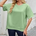 thumbnail image 6 of Vynhevius Womens Sweatshirts Crew Neck Raglan Short Sleeve Ribbed Hem Solid Loose Casual Pullover Tops, 6 of 8