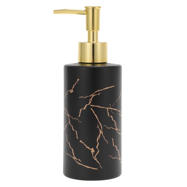 Dispensador de Jabón de Patrón de Mármol Cilíndrico Único 10.82oz Negro Tono Dorado