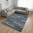 thumbnail image 2 of HomeRoots 671071 9 x 12 ft. Navy Blue, Ivory & Gray Striped Transitional Washable Machine Made Rectangle Area Rug with UV Protection, 2 of 9