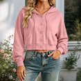thumbnail image 2 of Teylalorva Women's Outerwear Jackets Basic Hooded Button Drawstring Short Double Pocket Long Sleeve Fall Winter Pink Size L, 2 of 8