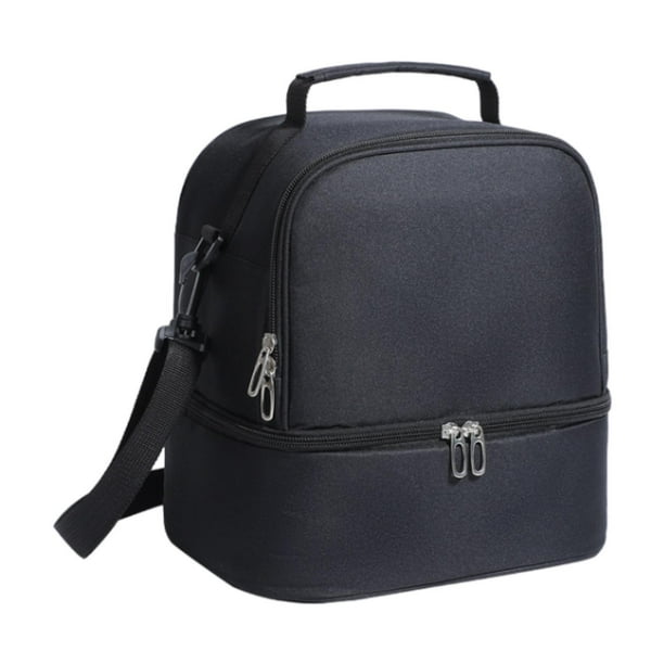 Bolsa de almuerzo aislada Strade Fareast Limited de dos pisos liviana reutilizable doble capa para adultos negro