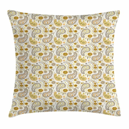 Floral Throw Pillow Cushion Cover, Flourishing Flowers with Leaves Ethnic Inspiration Persian Boho Sunflowers, Decorative Square Accent Pillow Case, 18 X 18 Inches, Yellow Orange White, by