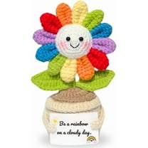 Emotional Support Crochet Flower in Rainbow Colors with Encouragement Card – Handmade Plush Decoration Gift for Desk, Office, Home – Thoughtful Gift for Women, Friends, Coworkers