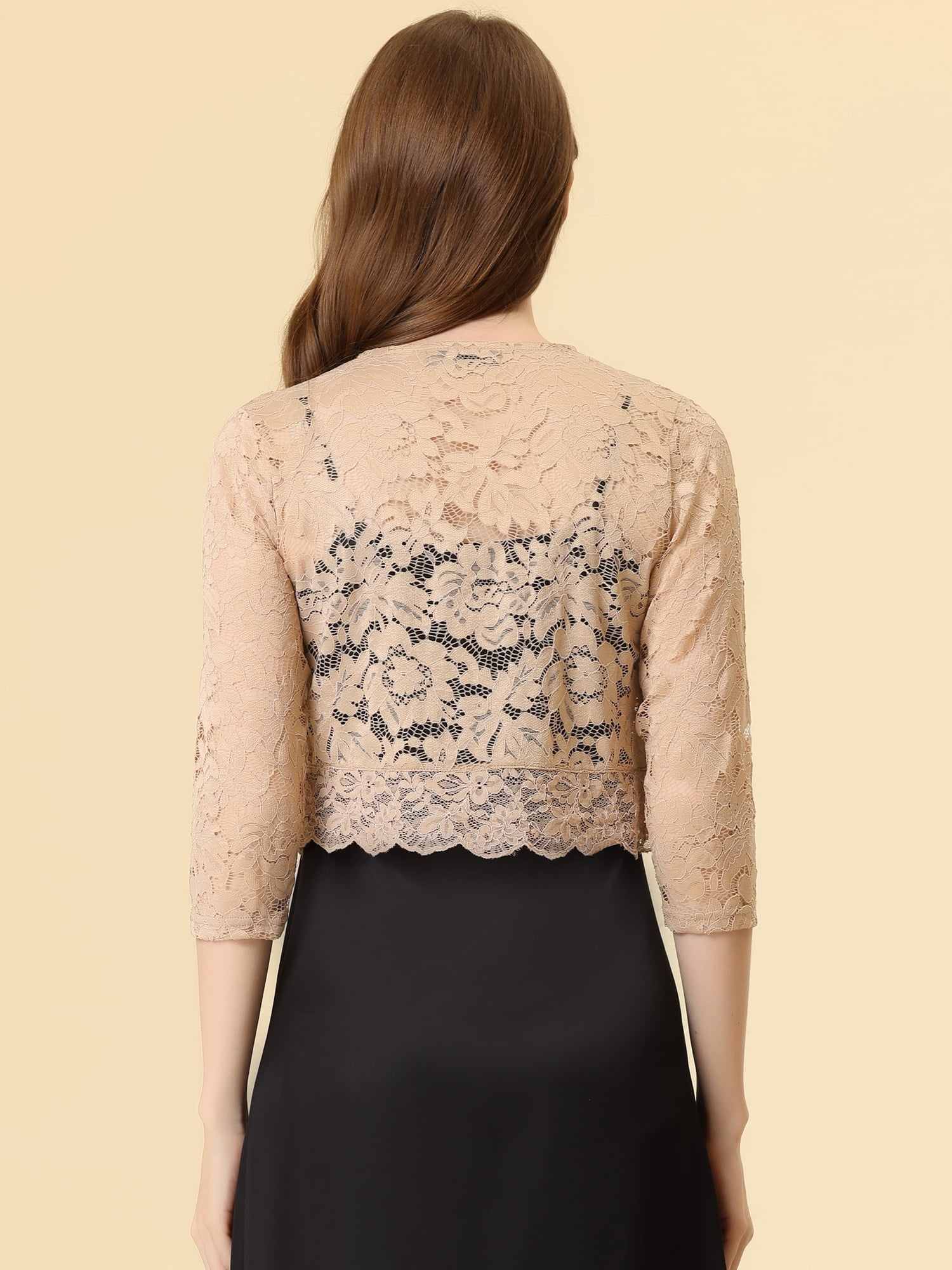 DARING DIVA 3/4 Sleeve Sheer Floral Lace Shrug Top 3XL Khaki