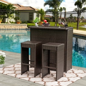 Suncrown Outdoor Bar Set 3 Piece Brown Wicker Patio Furniture