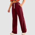 thumbnail image 6 of Comfy Elastic Waist Trousers for Women with Pockets Fashion Versatile Lace-up Wide Leg Pants Casual Loose Straight Pants, 6 of 8