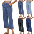 thumbnail image 2 of Womens Wide Leg Jeans Capri Solid Color Straight Leg Loose Casual Pocket Jeans Cropped Pants Size S-2XL, 2 of 9