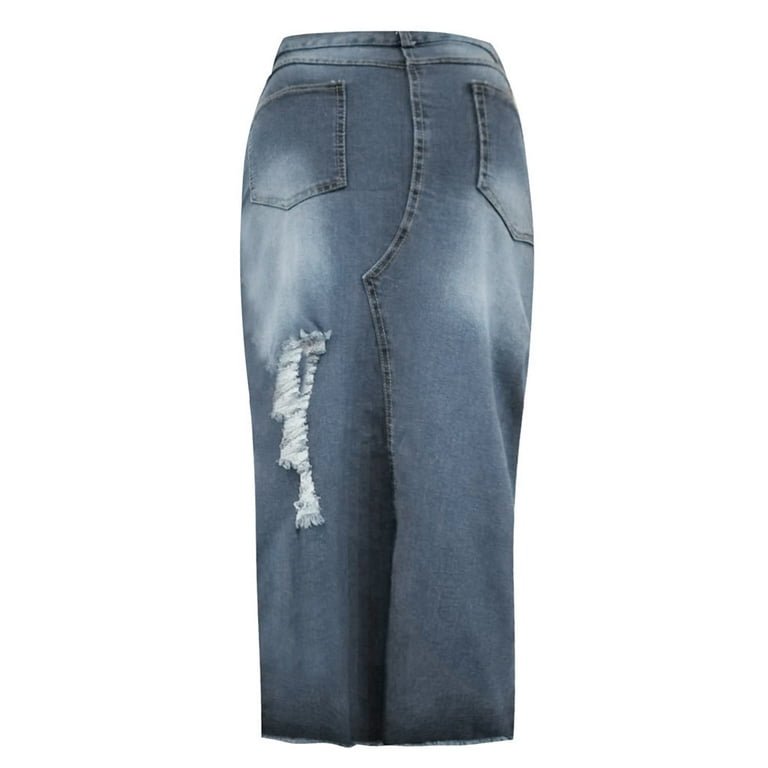 スカート VETEMENTS 'Destroyed Denim Maxi Skirt' skirt Blue VETEMENTS: Blue Destroyed Denim Maxi Skirt | SSENSE
