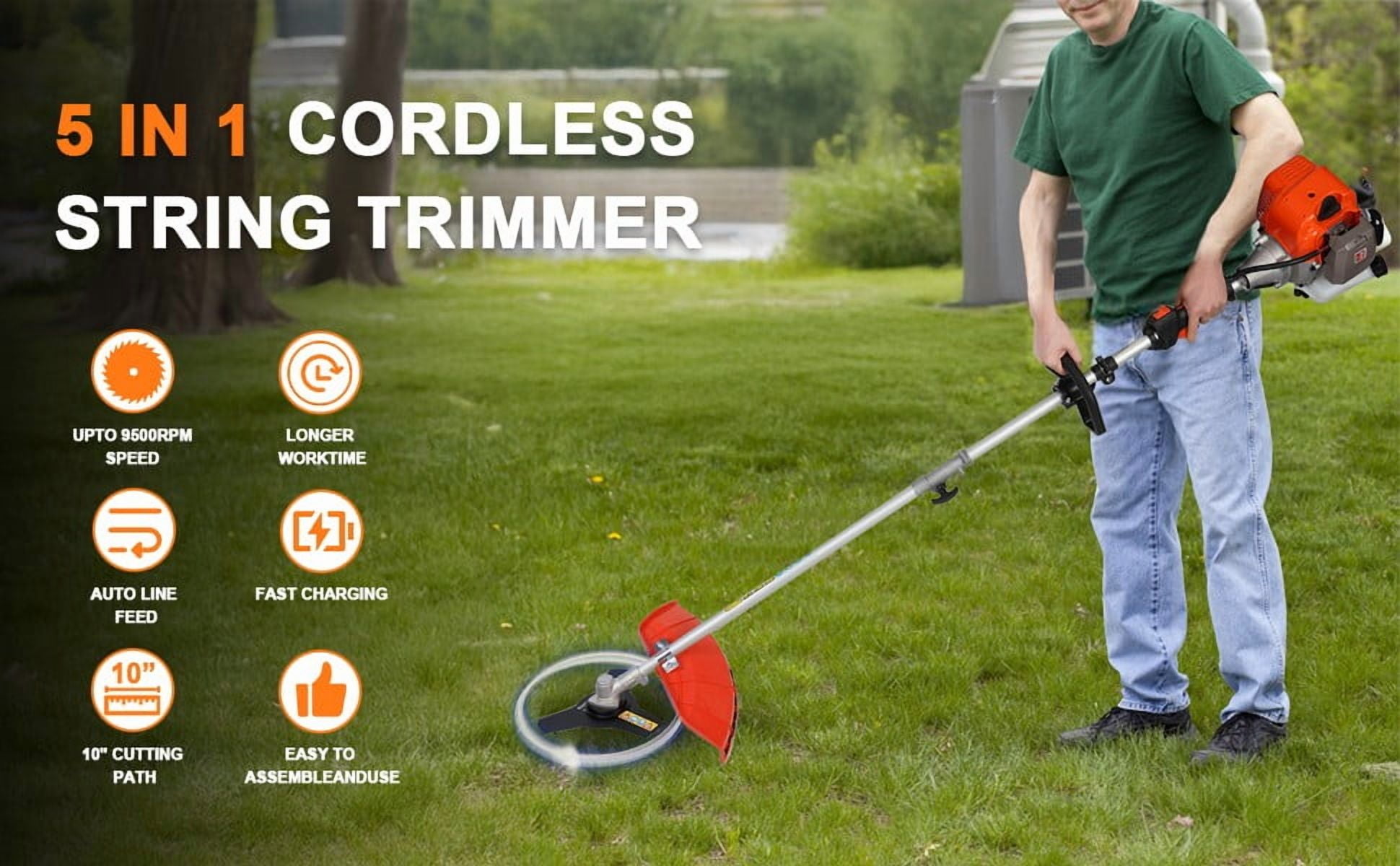 YNCE Gas Weed Eater, 5 in 1 Multifunctional Cordless Hedge Trimmer String Trimmer 52cc 2 Stroke 8500Rpm Brush Cutter Garden Tool