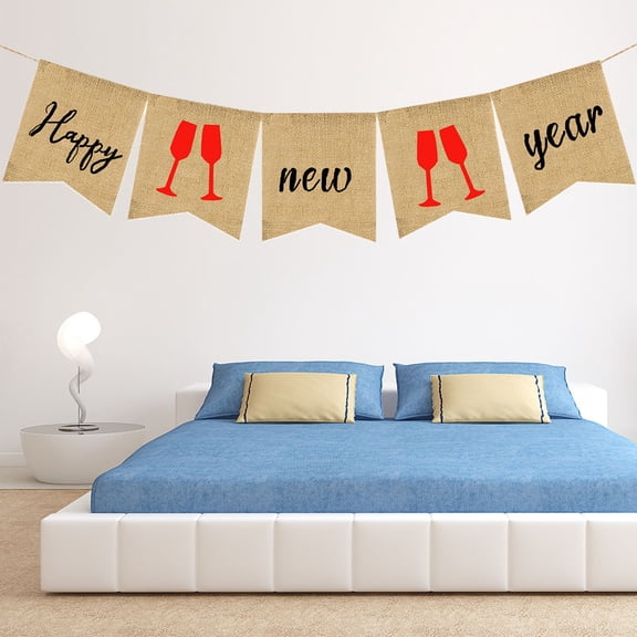 HONITANO New Year Banner Burlap Rectangular Flags Assorted Organizers Hanging Decoration 1Pack