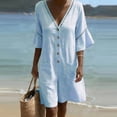 thumbnail image 3 of Jumpsuits for Women Casual Summer Rompers Fashion Solid V-Neck Short Sleeve Beach Vacation Pockets Button Short Jumpsuit, 3 of 8