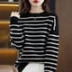 thumbnail image 1 of Sweaters Long Sleeve O-neck Ladies Patchwork Pullovers Women's Clothing Interior Lapping Printing Striped Autumn Winter Thin, 1 of 5