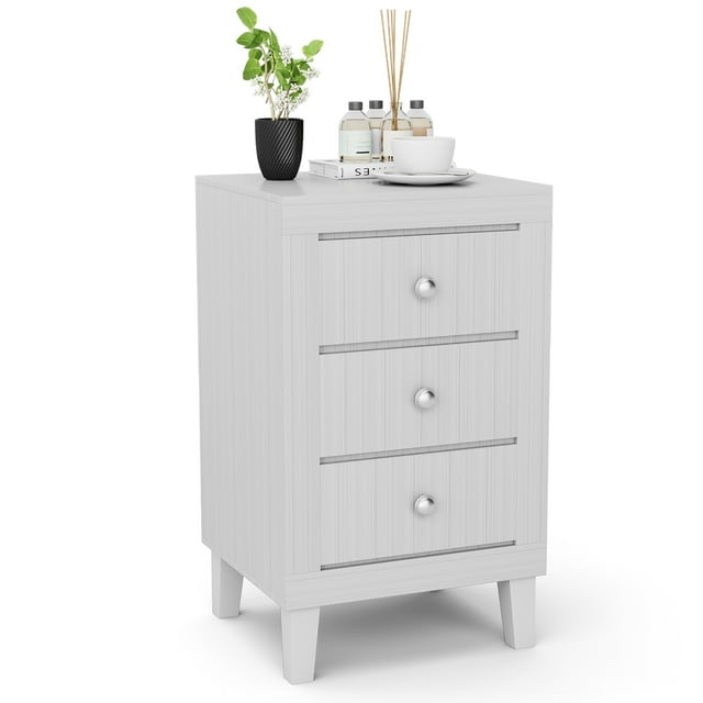 Costway Table de Chevet Table d'Appoint avec 3 Tiroirs pour Chambre Salon Blanc