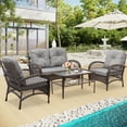 thumbnail image 2 of All-Weather Rattan Patio Furniture Set of 4, Outdoor Wicker Conversation Sets with Arm Chairs, Tempered Glass Table, Cushions, Sectional Sofa Set for Backyard Garden Poolside, K3001, 2 of 10