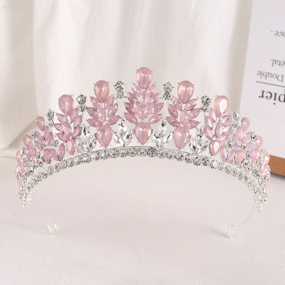 NAMZI Wedding Tiara for Bride Princess Tiara Headband Bridal Crown,Crystal Rhinestone Hair Jewelry Decor for Queen Girl Bride Birthday Prom Wedding Pageant Halloween Costume Party(Pink)