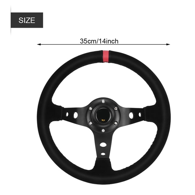 Keenso Auto Car Racing Steering Wheel, Universal 14in 6-Bolts with Horn Button Aluminum Frame Napped Leather for Most Vehicles