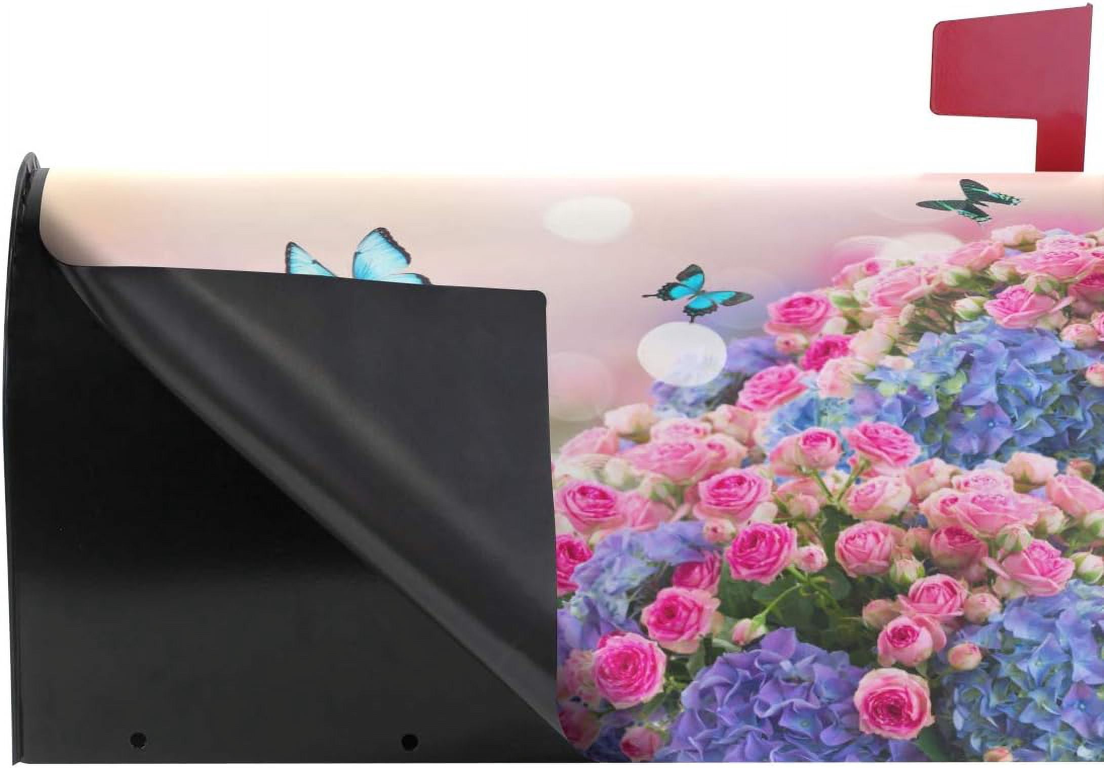 Vintage Elegant Blue Butterfly Garden Roses Flowers Spring Magnetic Magnetic Mailbox Cover Standard Size for Garden Yard Outdoor Decorations-18 x 20.8"