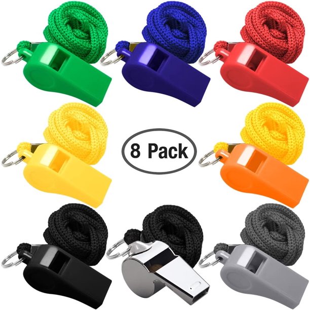 Roofei Emergency Whistles with Lanyard, Loud Crisp Sound, 8 Packs