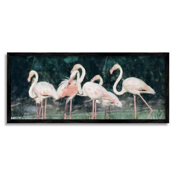 Stupell Industries Flamingos In Green Nature Swamp Animals & Insects Painting Black Framed Art Print Wall Art