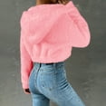 thumbnail image 7 of Women Fuzzy Cropped Jacket Zip Up Long Sleeve Solid Color Fleece Hooded Sweatshirt Fall Fashion Soft Hoodies, 7 of 7