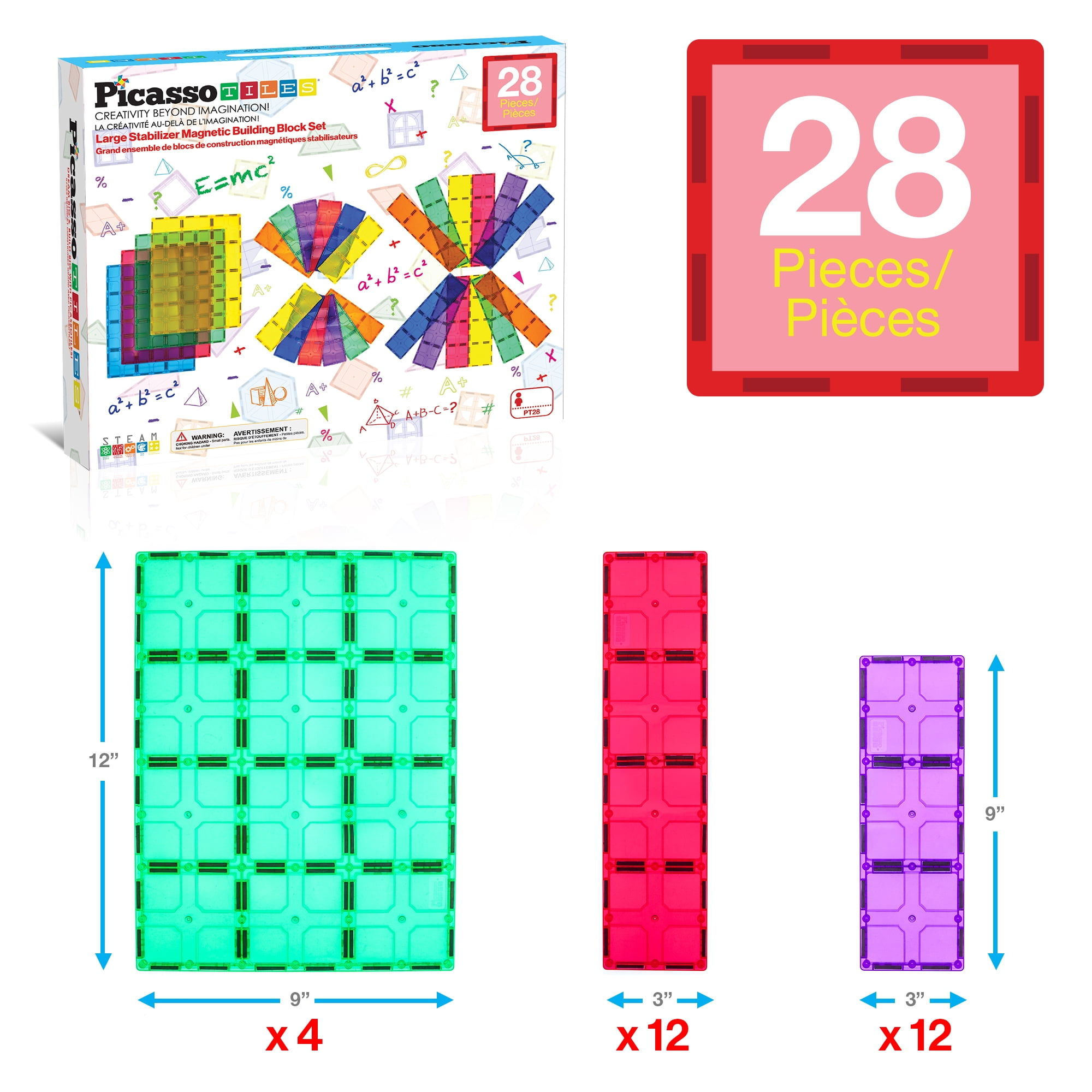 PicassoTiles Large 28 PC Magnetic Building Blocks Set for Toddler