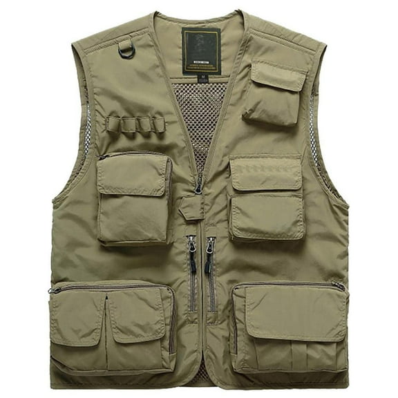 HOTIAN Fishing Vest Jcket for Men and Women Quick-Dry Outdoor Cargo Utility Vests with Multi-Pocket for Travel Work Photography Khaki M