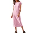 thumbnail image 2 of Npasoilc T-Shirt Dress for Women Crew Neck Short Sleeve T-Shirt Long Skirt Casual Solid Color Dresses, 2 of 8