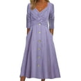 thumbnail image 3 of Womens Fall Dresses for Wedding Guest, Casual Plus Size Cross Button Long Sleeve Tiered Maxi Dress with Pockets, 3 of 8