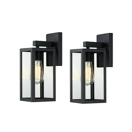 1-Light Wall Mounted Porch Light  Outdoor Light Fixtures with Clear Glass  Matte Black Wall Sconces Set of 2