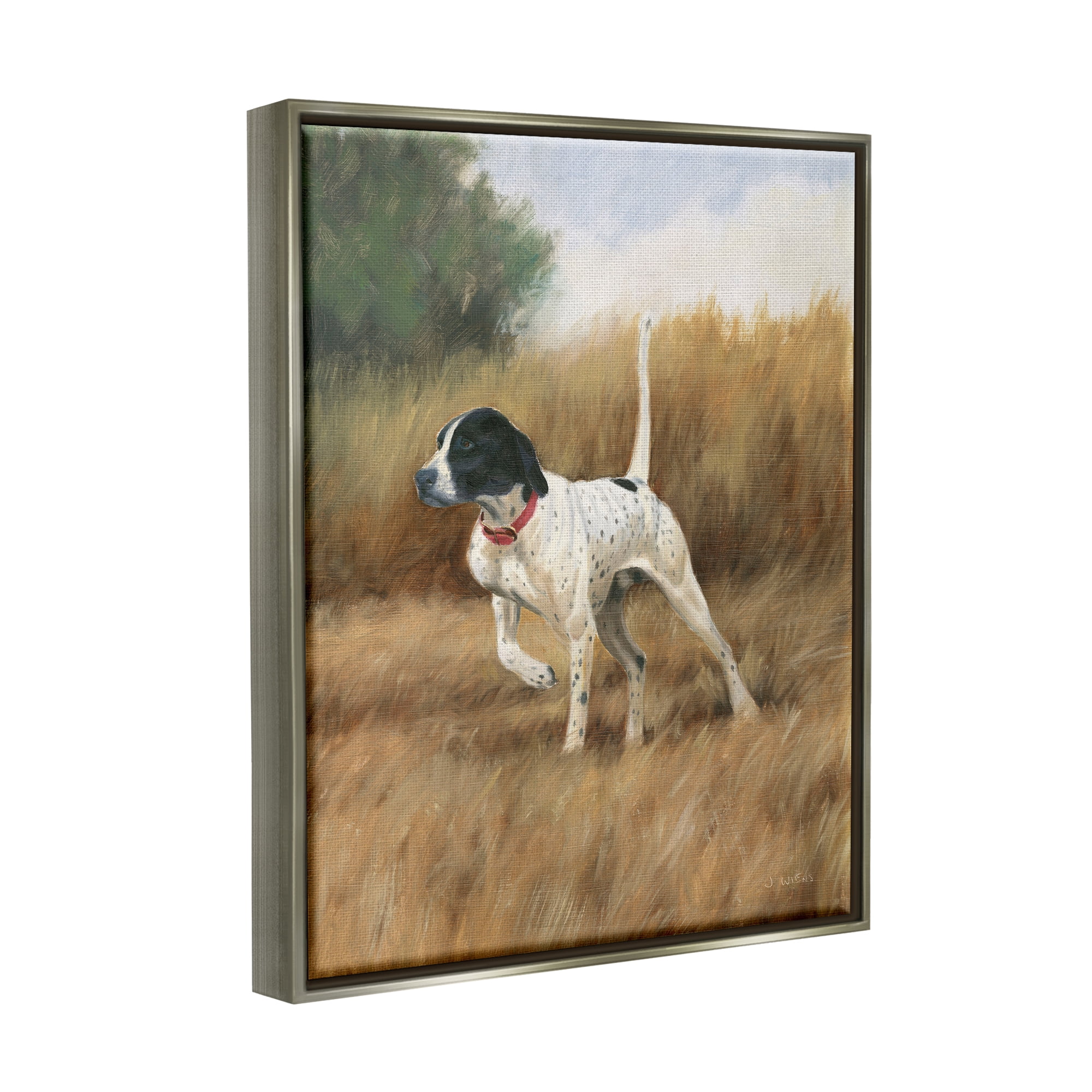Stupell Industries Pointer Dog in Field Animals & Insects Painting Gray Floater Framed Art Print Wall Art, 17 x 21