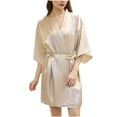 thumbnail image 2 of SELONE Bridal Robe for Wedding Day Short Length Lightweight Solid 3/4 Sleeve Pajamas L Gold, 2 of 6