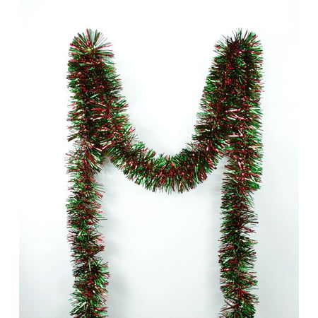 50' Festive Shiny Red and Green Christmas Tinsel Garland - Unlit - 6
