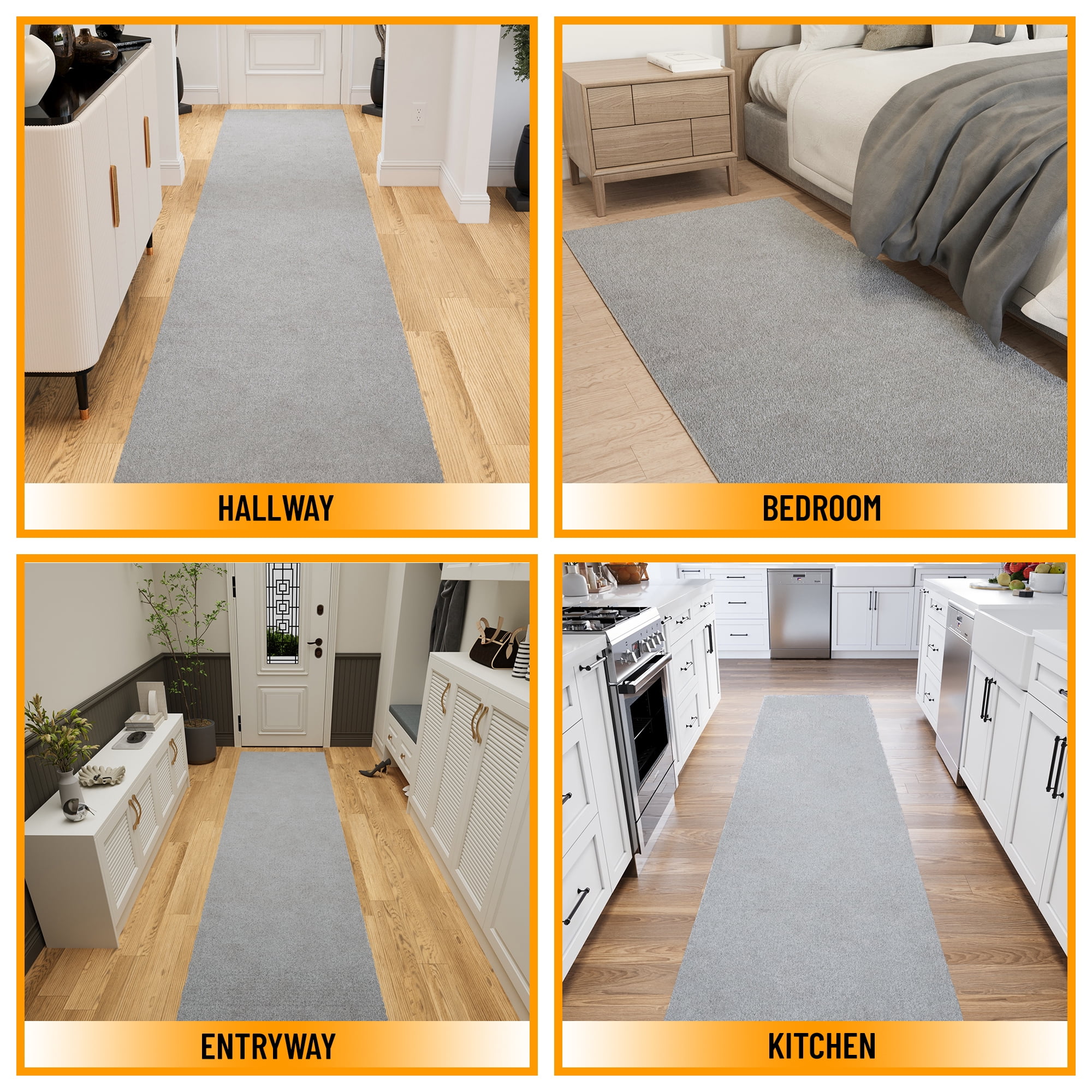 Ottomanson Plush Hallway Runner Rug 2'7" x 13' – Soft Non-Slip Indoor Runner, Gray
