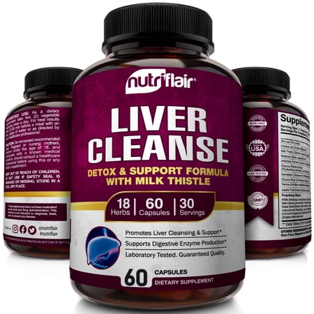 NutriFlair Liver Support Supplement with Milk Thistle Natural Detox Cleanse 60 Vegetable Capsules
