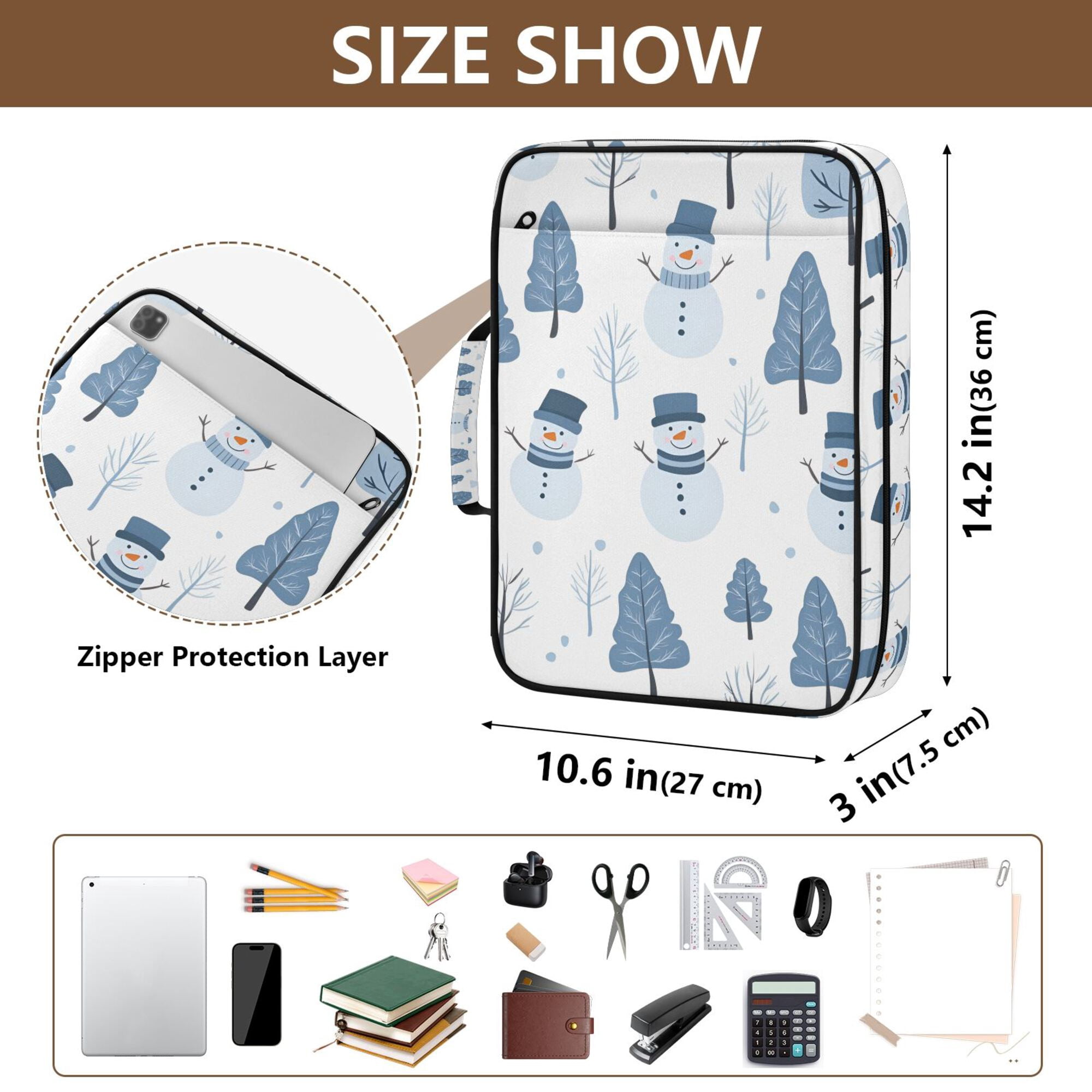 FORMRS Accordion File Folder A4 Size 7-Pocket Expanding Document Organizer Bag with 3 Ring Binder, White Snowman