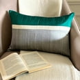 thumbnail image 2 of Green 12"x18" (30x45 cm) Lumbar Pillow Cover, Silk Color Blocking & Patchwork Oblong Pillow, Modern Pattern Striped Style - Plush Green Silk, 2 of 10