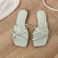 thumbnail image 3 of Sandalias planas con punta abierta para mujer, zapatos informales de verano con banda cruzada, deslizadores antideslizantes de cuero PU, 3 of 8