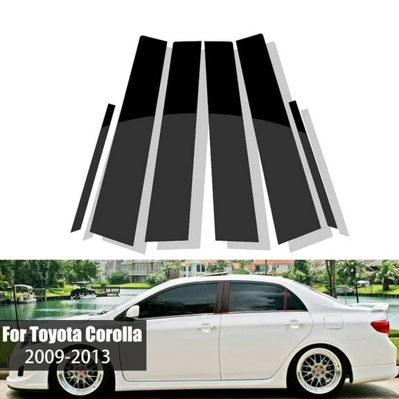 6Pcs Glossy Black Pillar Posts Window Door Covers Trim For 2009-2013 Toyota Corolla