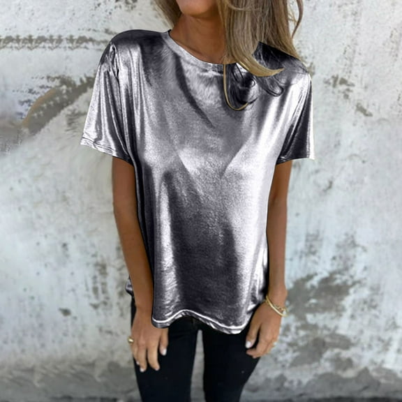 Fashion Women's Summer Round-Neck Solid Short Sleeve Casual Blouse