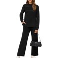 thumbnail image 2 of Two Piece Sets for Women Fall Outfits Long Sleeve Lounge Sets Side Slit Wide Leg Pants Black S, 2 of 7