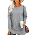thumbnail image 1 of Fashnice Hauts pour Femmes T-Shirt Uni Col Rond Tee Ample Quotidien Chandail Gris TG, 1 of 2