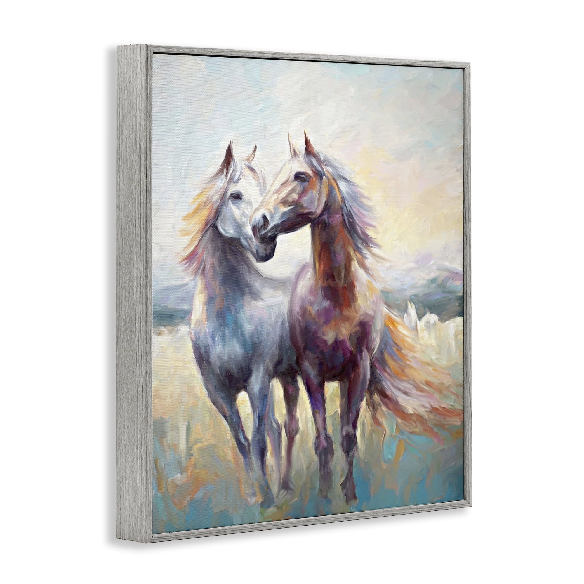 Stupell Industries Galloping Horse Pair Animals & Insects Painting Gray Framed Art Print Wall Art, 16 x 20