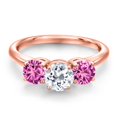 thumbnail image 3 of Gem Stone King 18K Rose Gold Plated Silver White Topaz and Pink Created Sapphire Engagement Ring for Women | 2.00 Cttw | Round 6MM | Gemstone November Birthstone | Size 9, 3 of 6