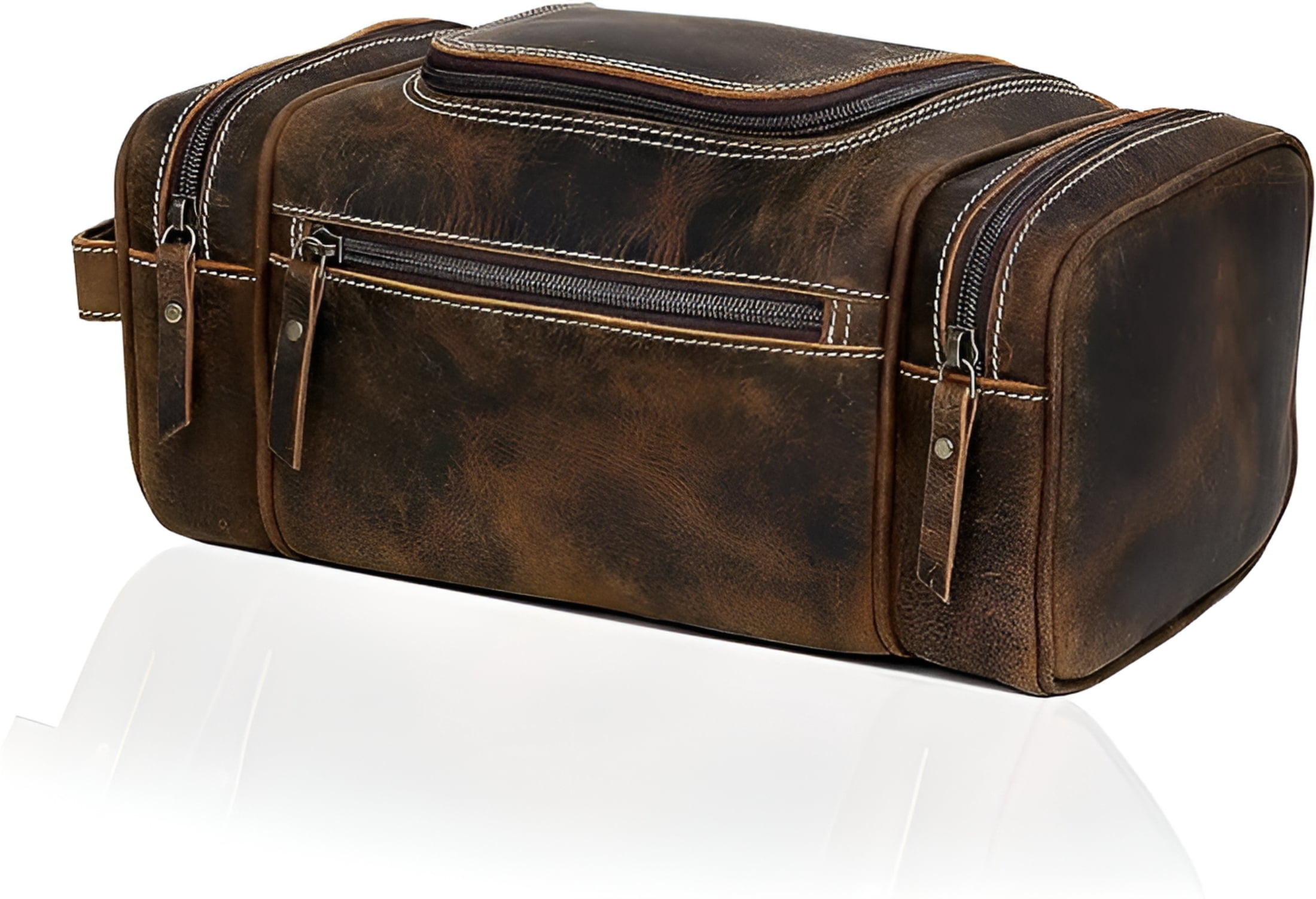 RUZIOON Genuine Leather Toiletry Bag for Men - Extra Large Leather Men's Toiletry Bag for Traveling Hanging, Real Leather Dopp Kit for Men Leather Shaving Bag for Travel
