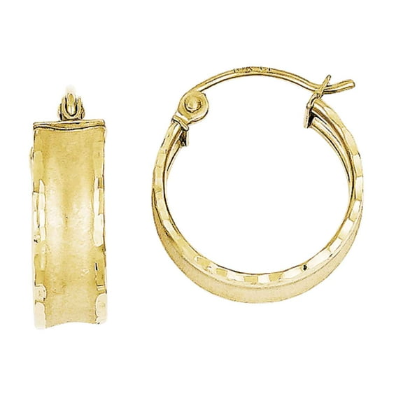 Primal Gold 10 Karat Yellow Gold Satin Diamond-cut Hoop Earrings