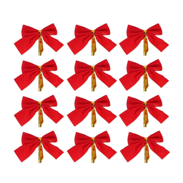 Pack of 12 Christmas Bows 12*15 cm Christmas Tree Bows Christmas Glitter Bows Glitter Christmas Tree Decoration Decoration Gift Christmas Decoration Bows for Christmas Tree Silver